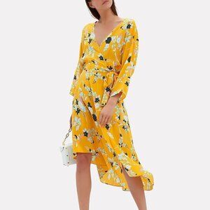 Diane Von Furstenberg Yellow Floral High-Low Wrap Dress